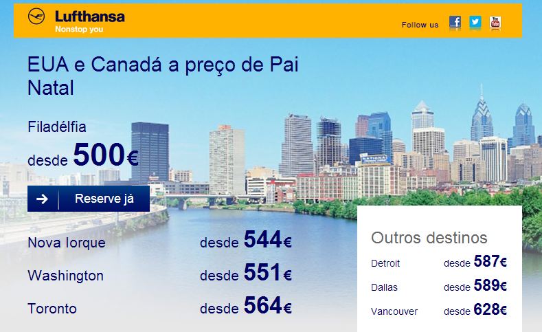 EUA e Canadá a Preço de Pai Natal com a Lufthansa