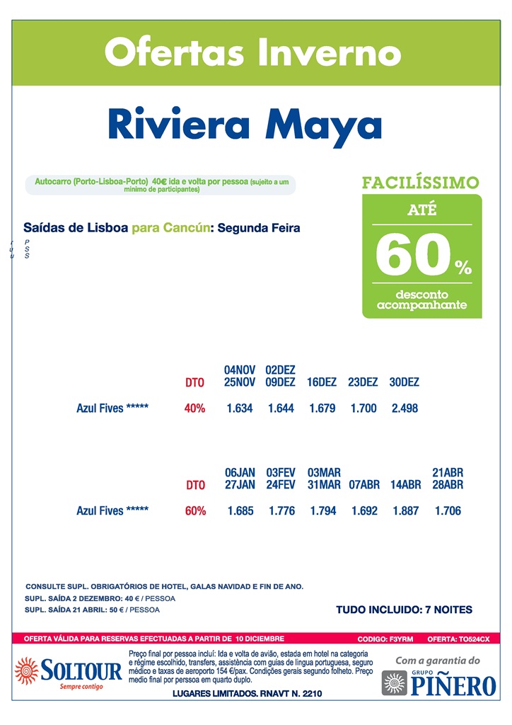 Ofertas de Inverno Riviera Maya até Abril 2014