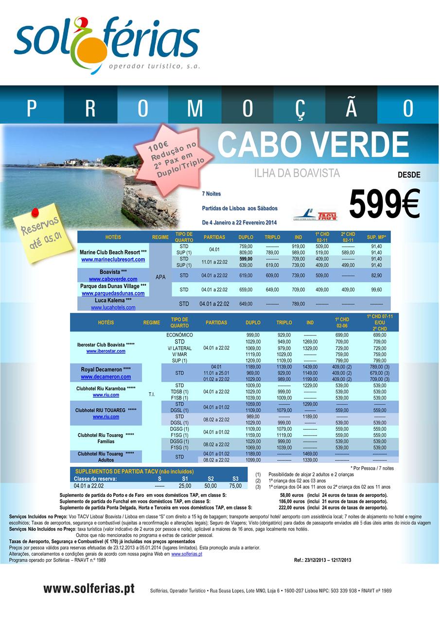 Promoção ilha da Boavista Cabo Verde até Fevereiro 2014