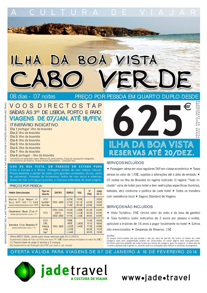 Promoção ilha da Boavista Cabo Verde Janeiro 2014