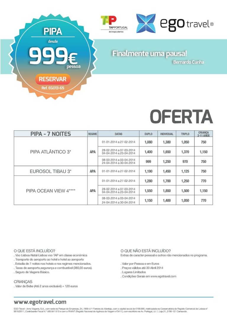 oferta Pipa Brasil ate Abril 2014