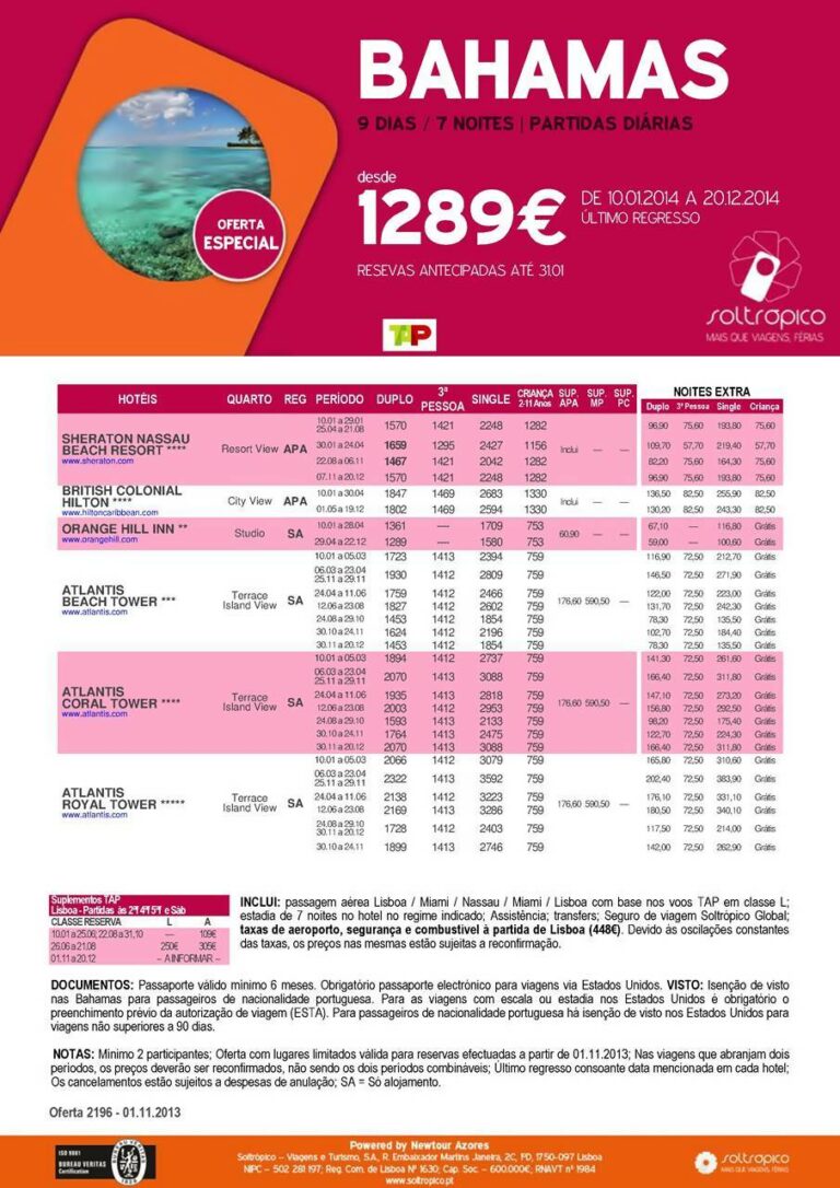 Promoção oferta especial Férias Bahamas 2014