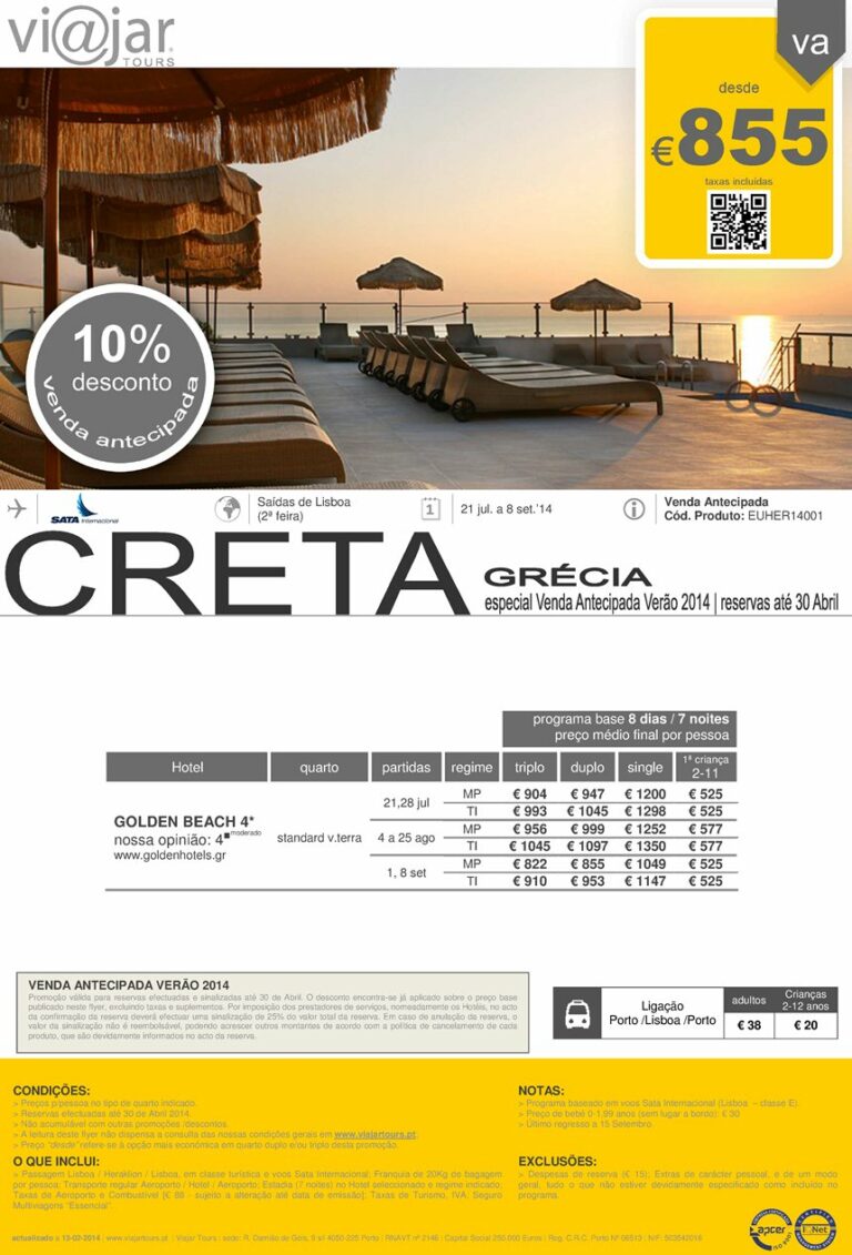 Férias ilha Creta Venda Antecipada Verão 2014