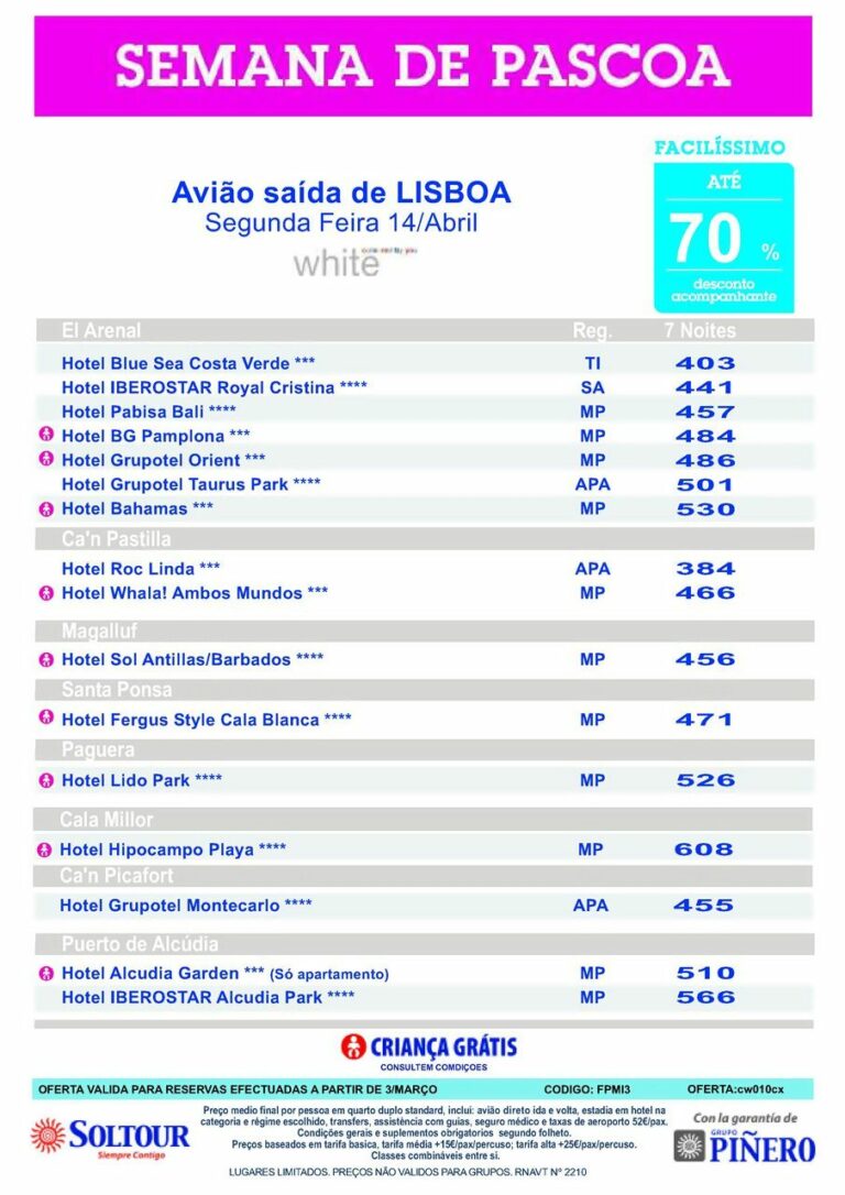 Promoção ilha de Maiorca Semana Páscoa 2014