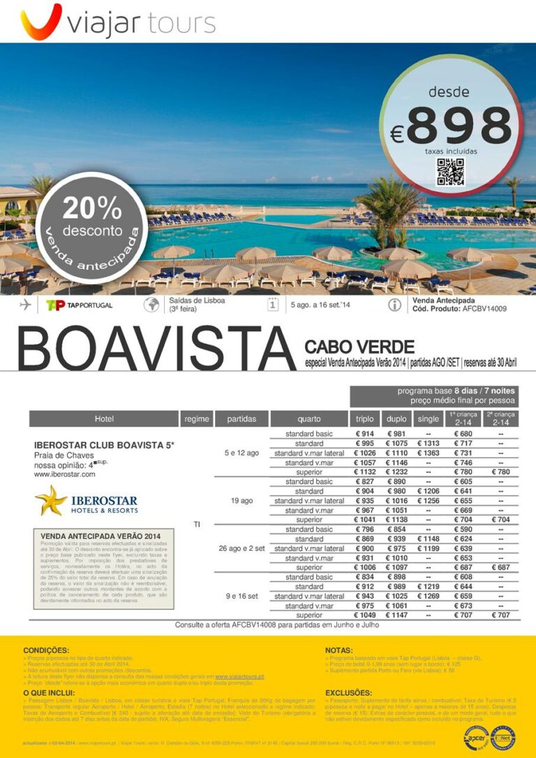 Venda Antecipada Boavista Cabo Verde Agosto Setembro 2014