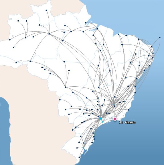 Mapa das Rotas Azul no Brasil
