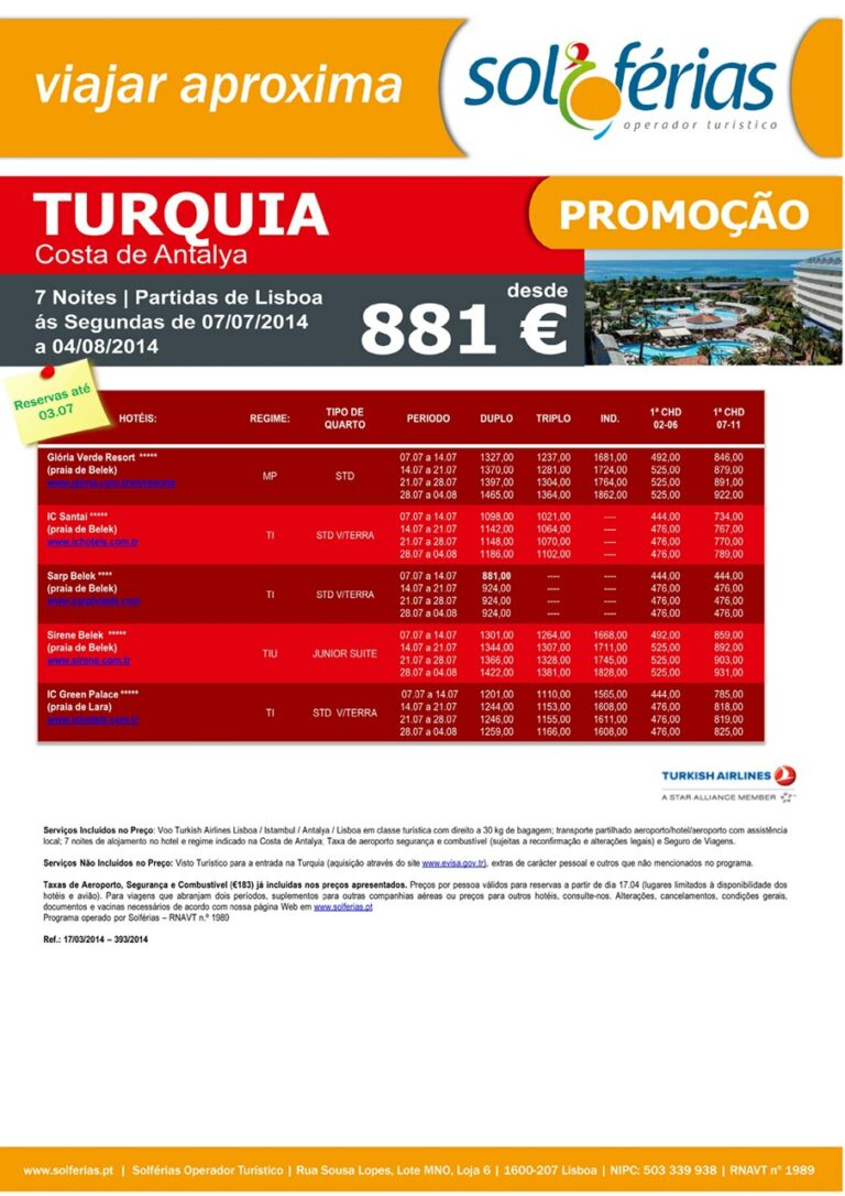Promoção Férias Costa da Antalya na Turquia em Julho 2014