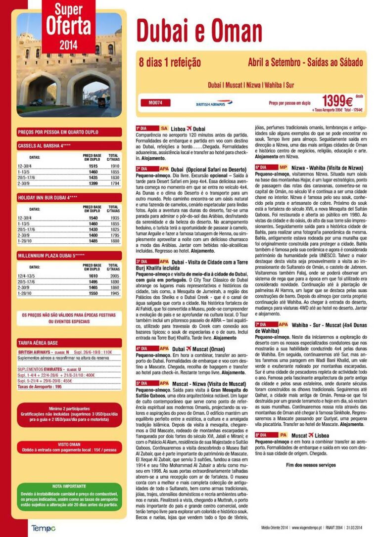 Promoções Viagens Dubai e Oman de Abril a Setembro
