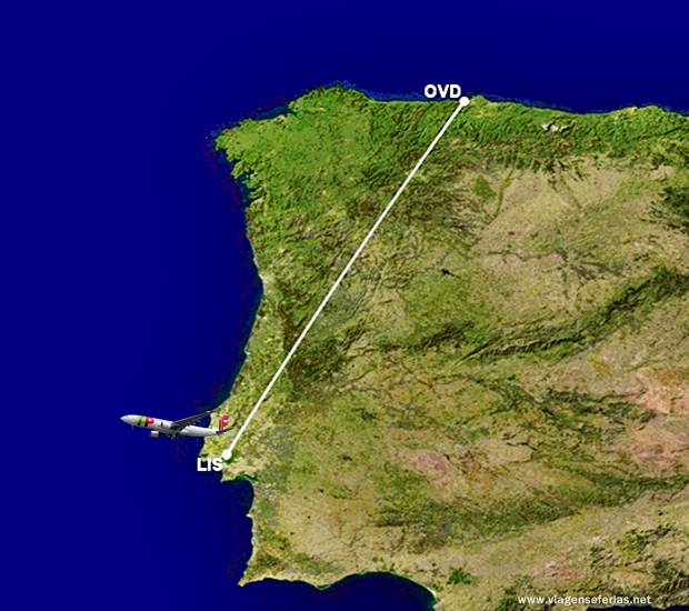 Rota entre Lisboa e Ovieda pela Companhia Aérea TAP Portugal