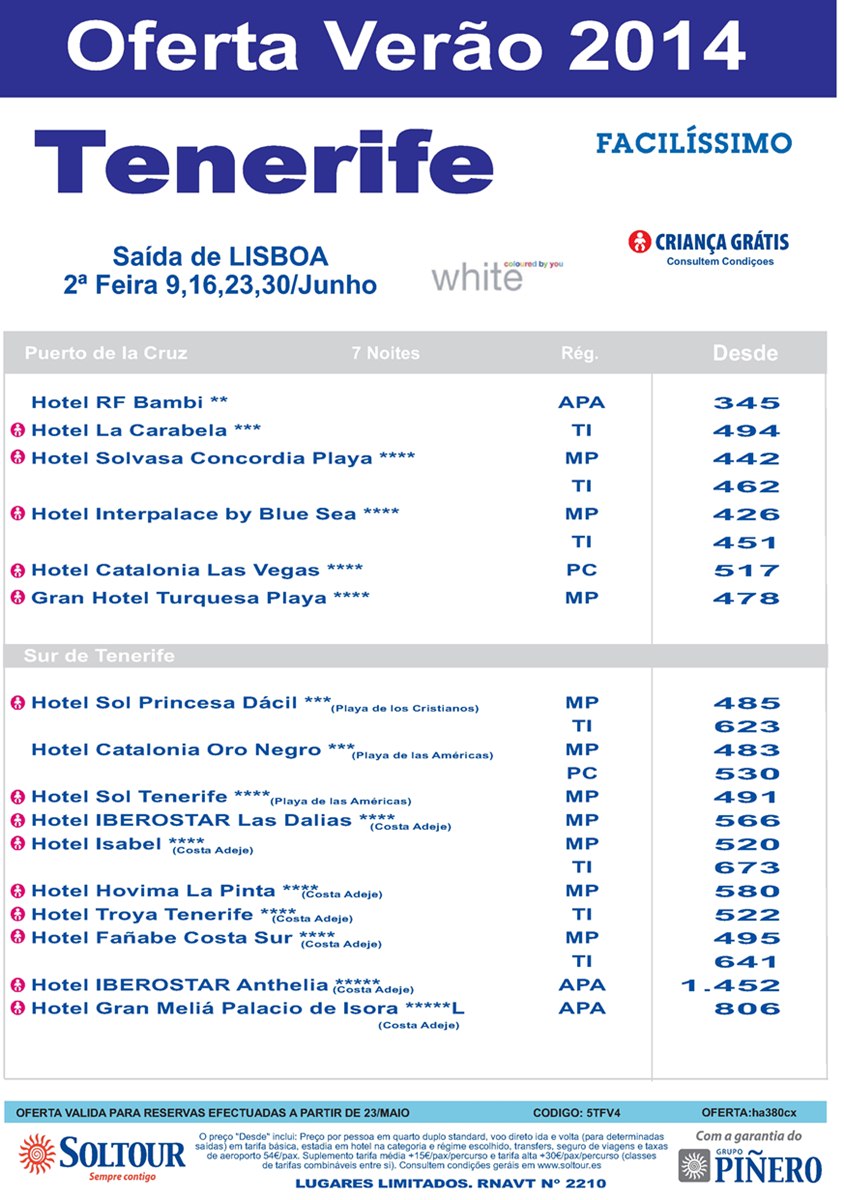 Oferta Verão 2014 Tenerife Canárias