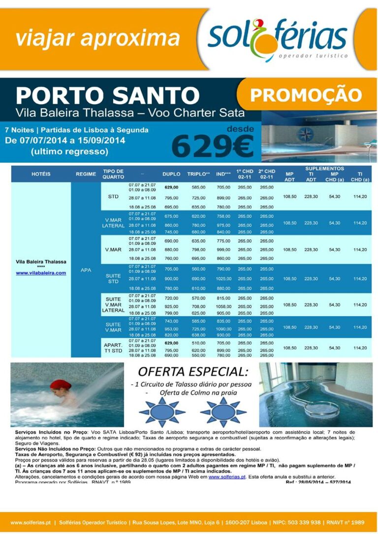 Promoção Férias Porto Santo Julho Agosto Setembro