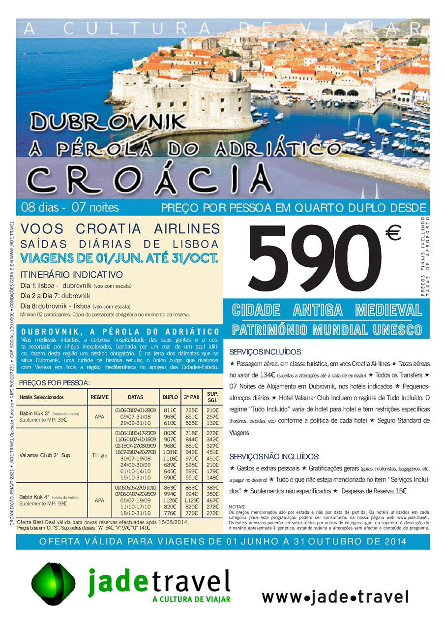 Promoções Férias Croácia Setembro e Outubro 2014