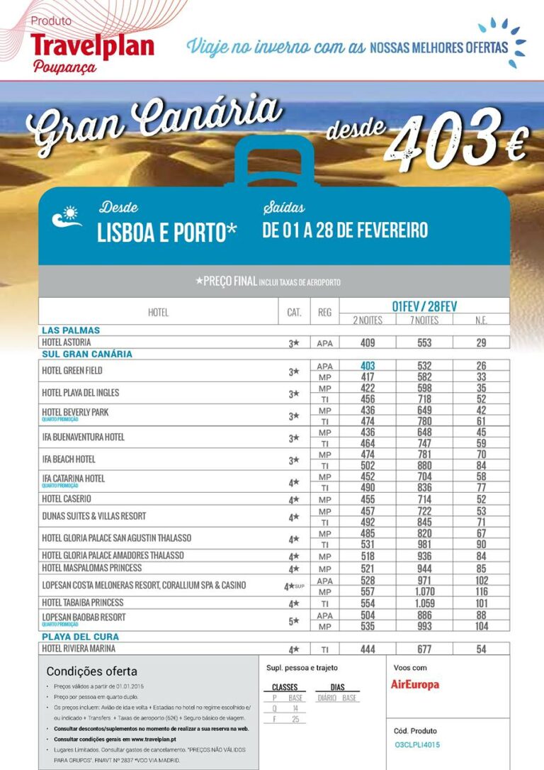 Programa de Férias na Gran Canária em Fevereiro de 2015