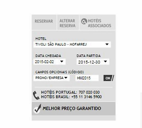 Reserva Hotel Tivoli com código Promocional