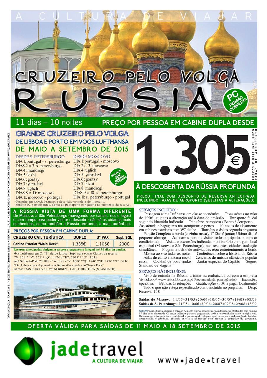Promoção de Grande Cruzeiro no Volga pela Rússia até Setembro 2015