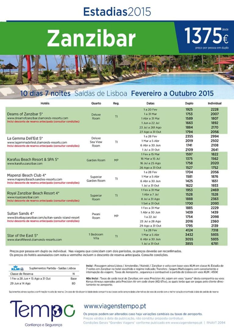 Pacote Zanzibar para 2015 desde 1375€