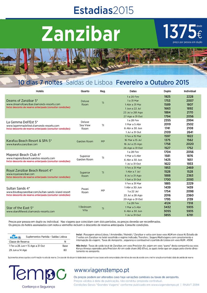 Pacote Zanzibar para 2015