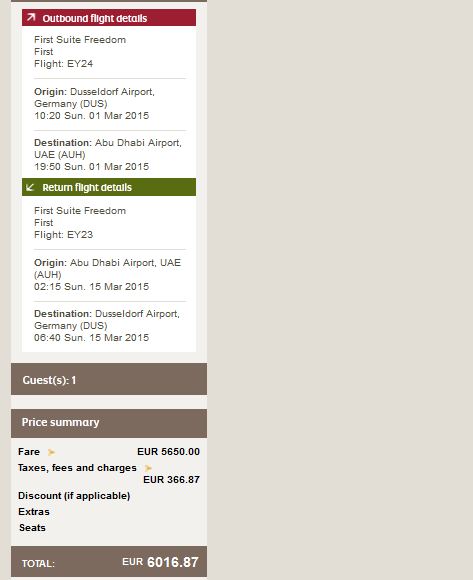 Preço Primeira Classe Etihad Dusseldorf Abu Dhabi