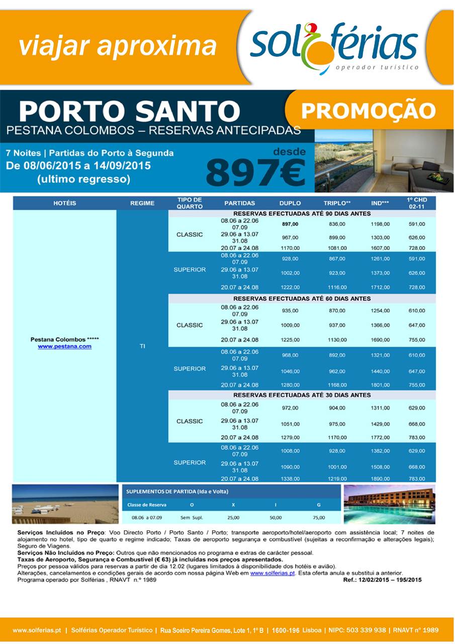 Preços Hotel Colombos Madeira Verão 2015
