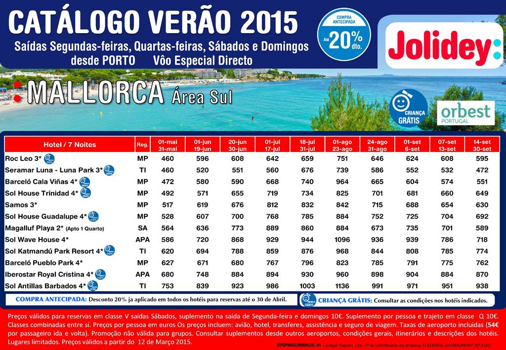 Antecipação Férias Zona Sul Maiorca de Maio a Setembro 2015-01