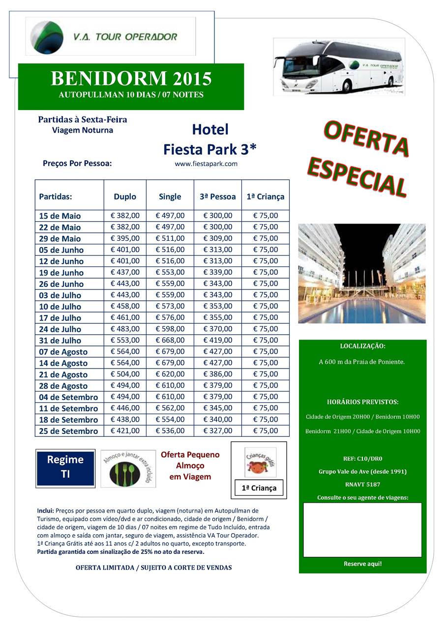 Oferta Especial Viagem a Benidorm 2015 a 382€