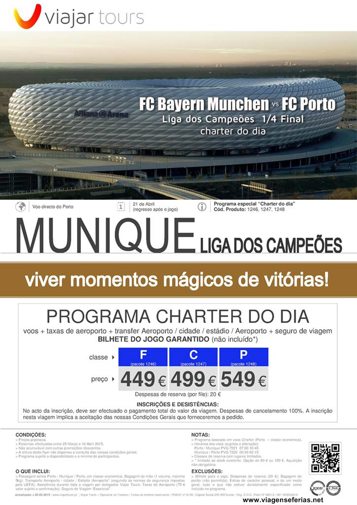 Promoção Charter Liga dos Campeões Munique Porto 21 de Abril
