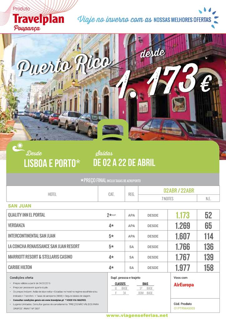Promoção Férias em Puerto Rico Abril 2015 desde 1173€