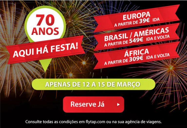 Promoção voos 70 Anos TAP Portugal desde 39 euros