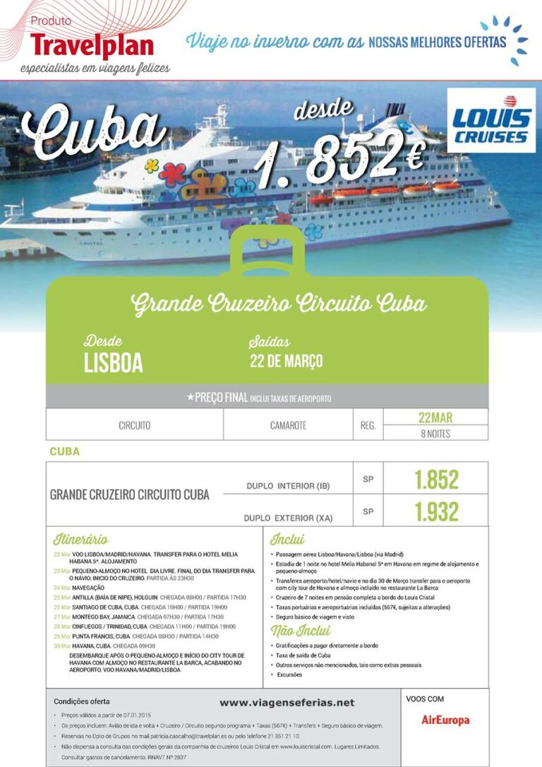 Ultima Hora Cruzeiro Cuba em Março a 1852€