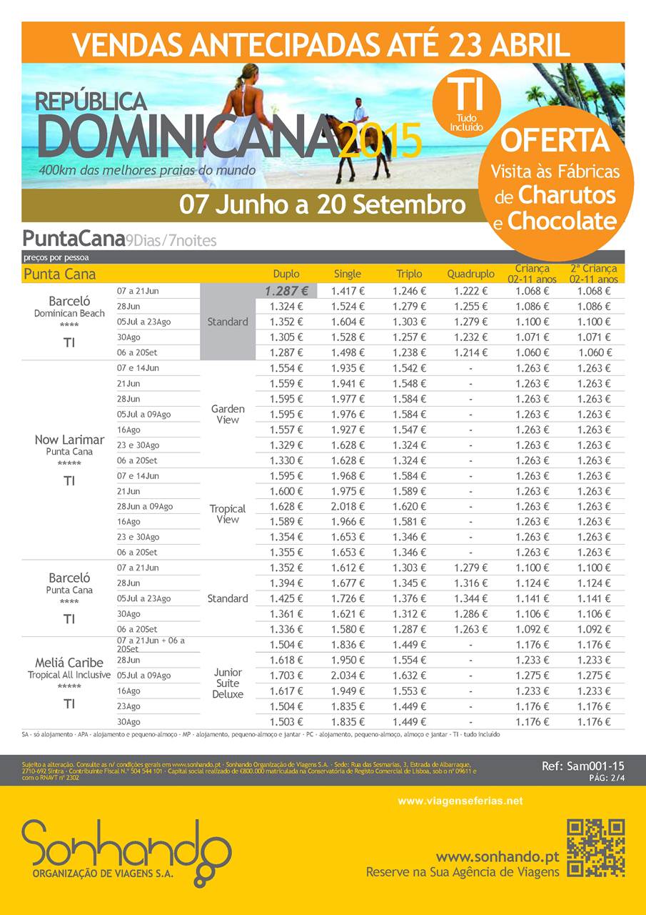 Venda Antecipada 2015 para Punta Cana desde 1287€