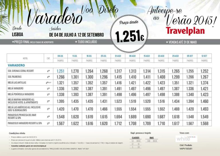 Venda antecipada até 31 de Maio 2015 para Varadero e Cayo Coco