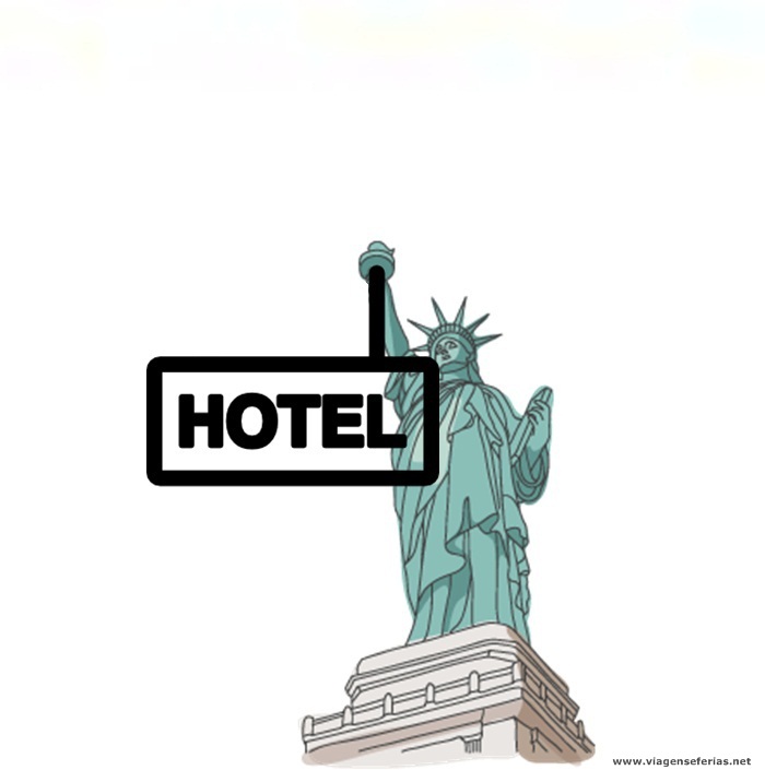 Estátua da Liberdade com letreiro de hotel
