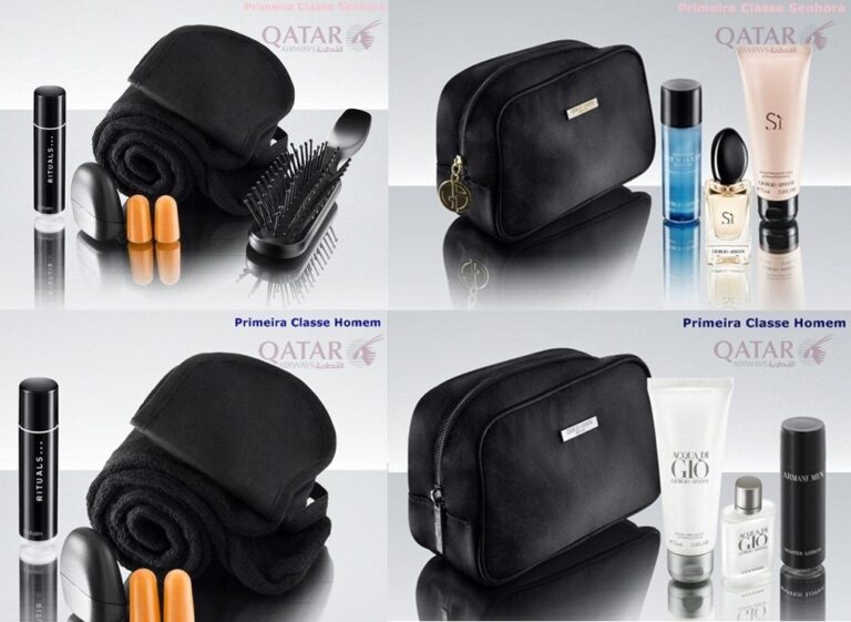 Amenidades dos estilistas Giorgio Armani e Missoni na Qatar Airways