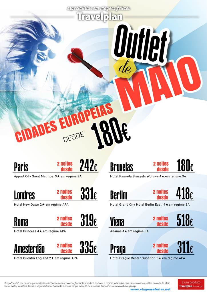 Cidades da Europa desde 180€ Outlet de Maio 2015