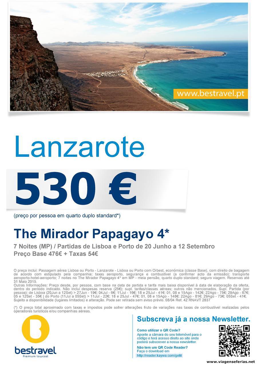 Lanzarote Proposta bestravel Verão 2015 530€