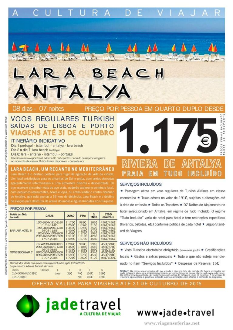Lara Beach Antalya Turquia a 1175€ até 10-2015
