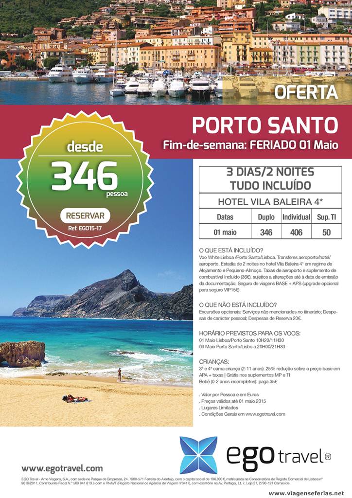 Porto Santo 346€ no Feriado 1 de Maio 2015