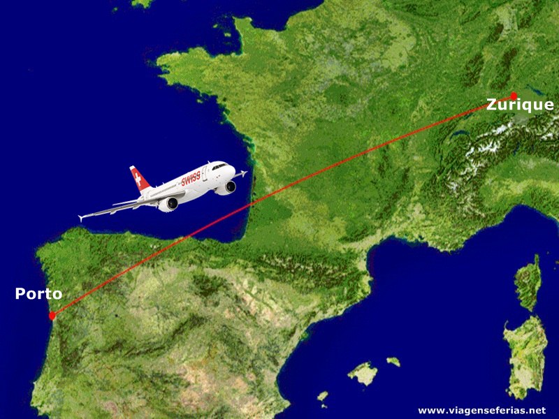 Rota voo SWISS entre Zurique e Porto