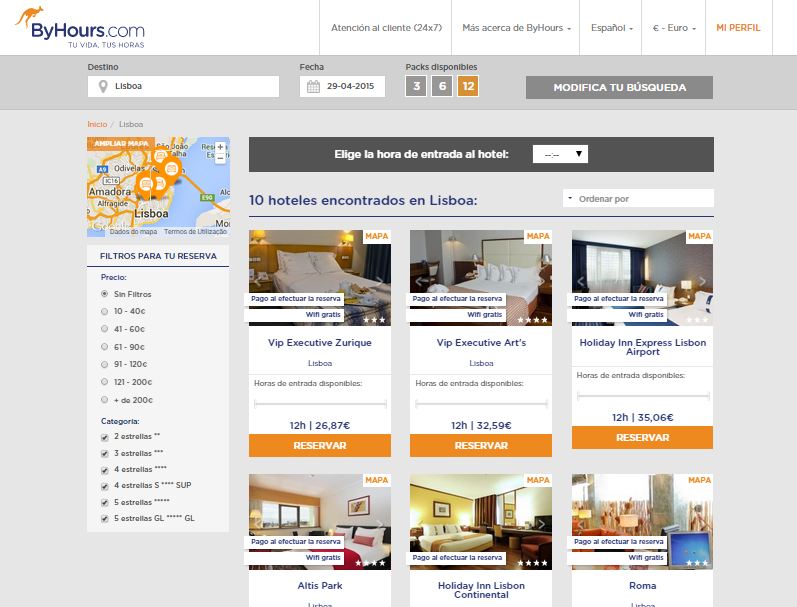 byhours permite reservar 3 - 6 - 12 horas num hotel