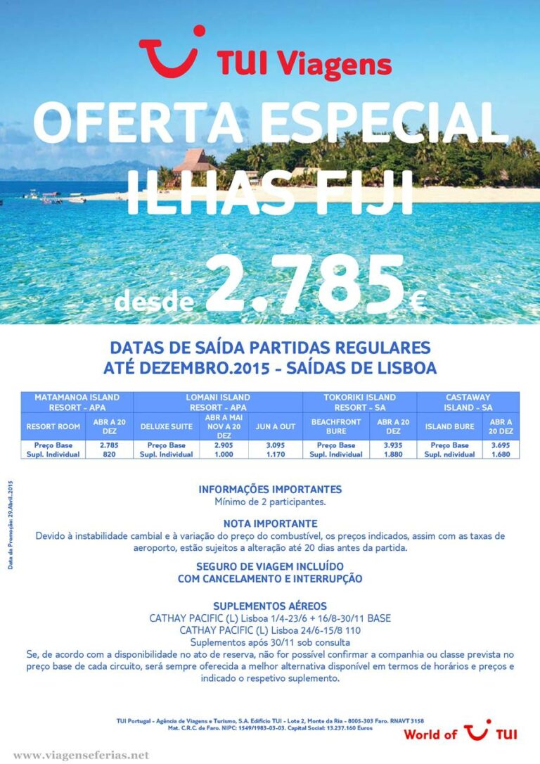 Férias ilha Fiji a 2785€ de Maio a Dezembro