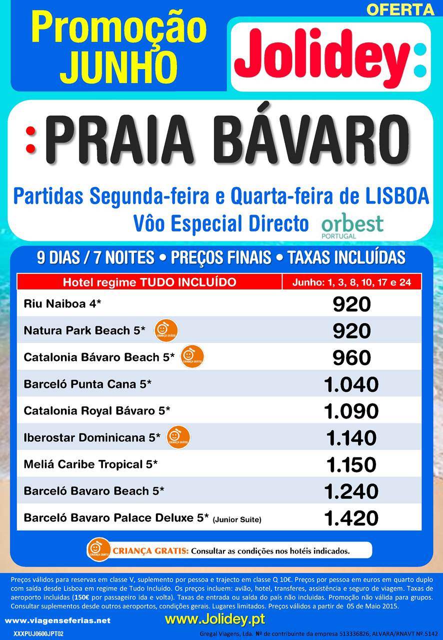 Preços Praia Bávaro Junho 2015 desde 920€