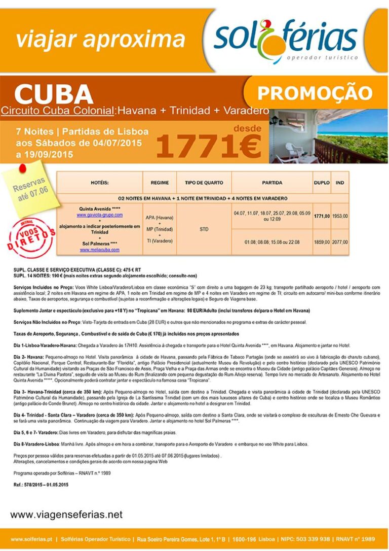Circuito Cuba Colonial a 1771€ Verão 2015