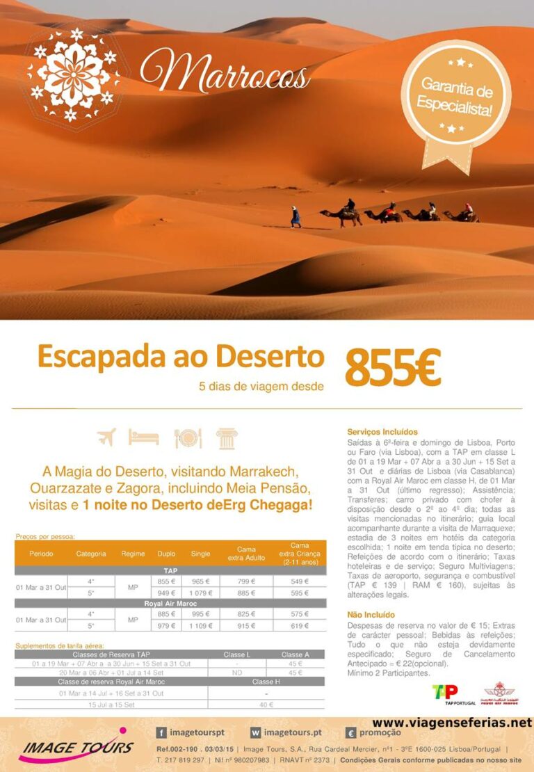 Escapada ao Deserto Marrocos até 31-10-2015