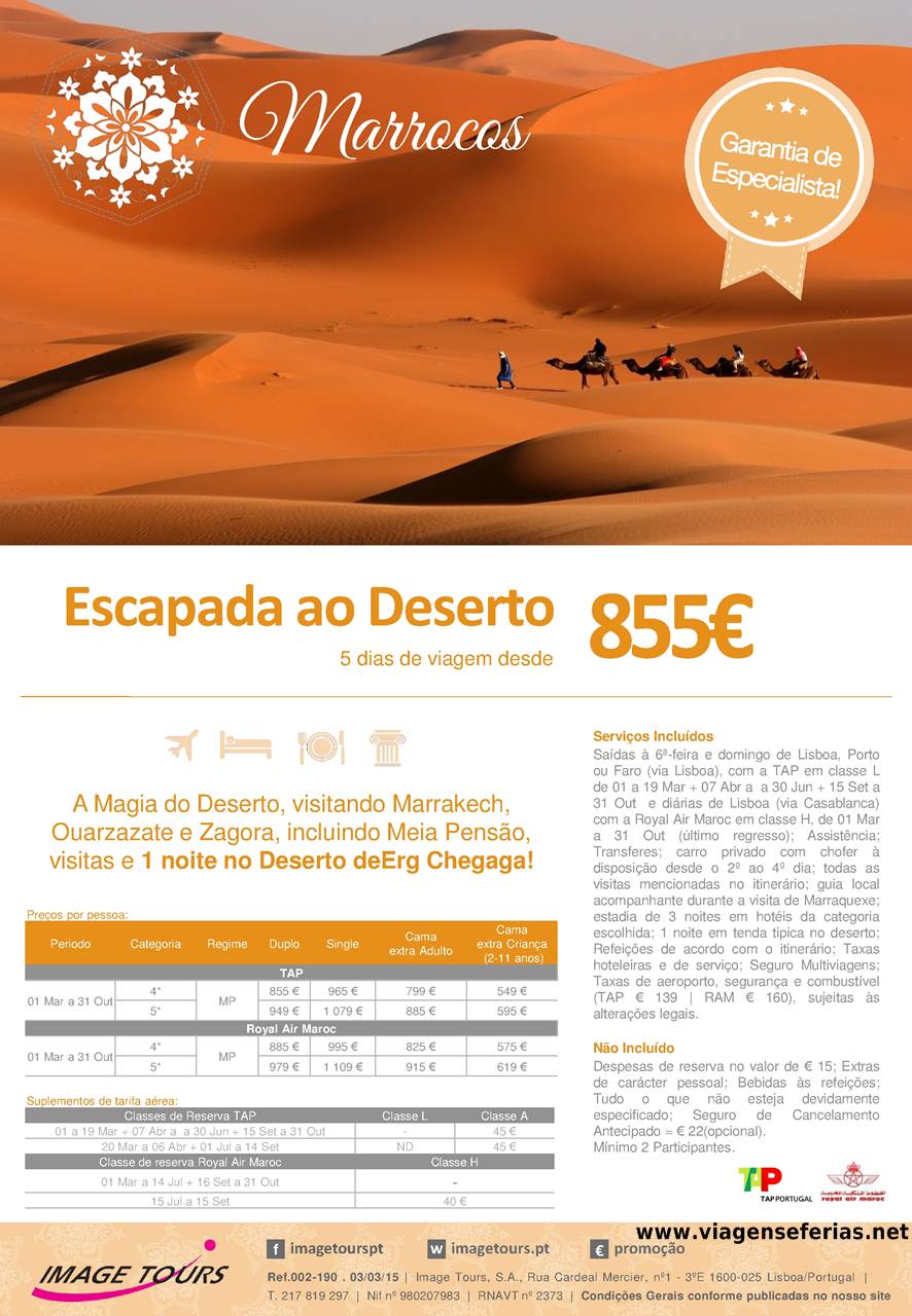 Escapada ao Deserto Marrocos até 31-10-2015