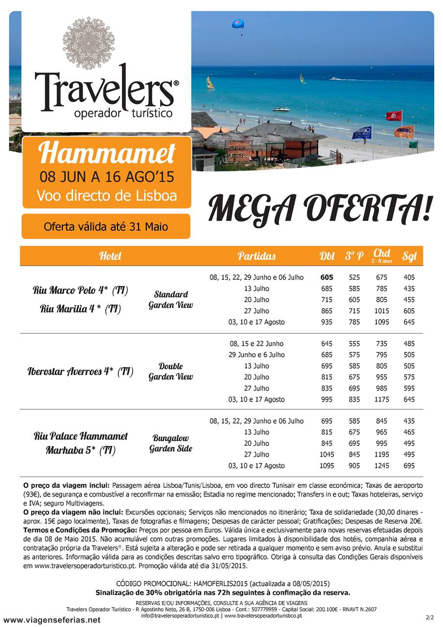 Férias Hammamet desde 605€ reserva até 31-05-2015