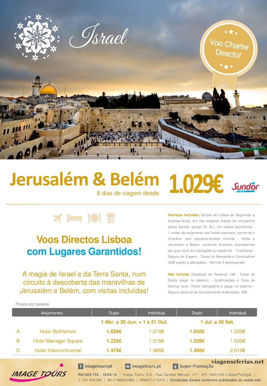 Viagem a Jerusalem e Belem em 2015 desde 1029€