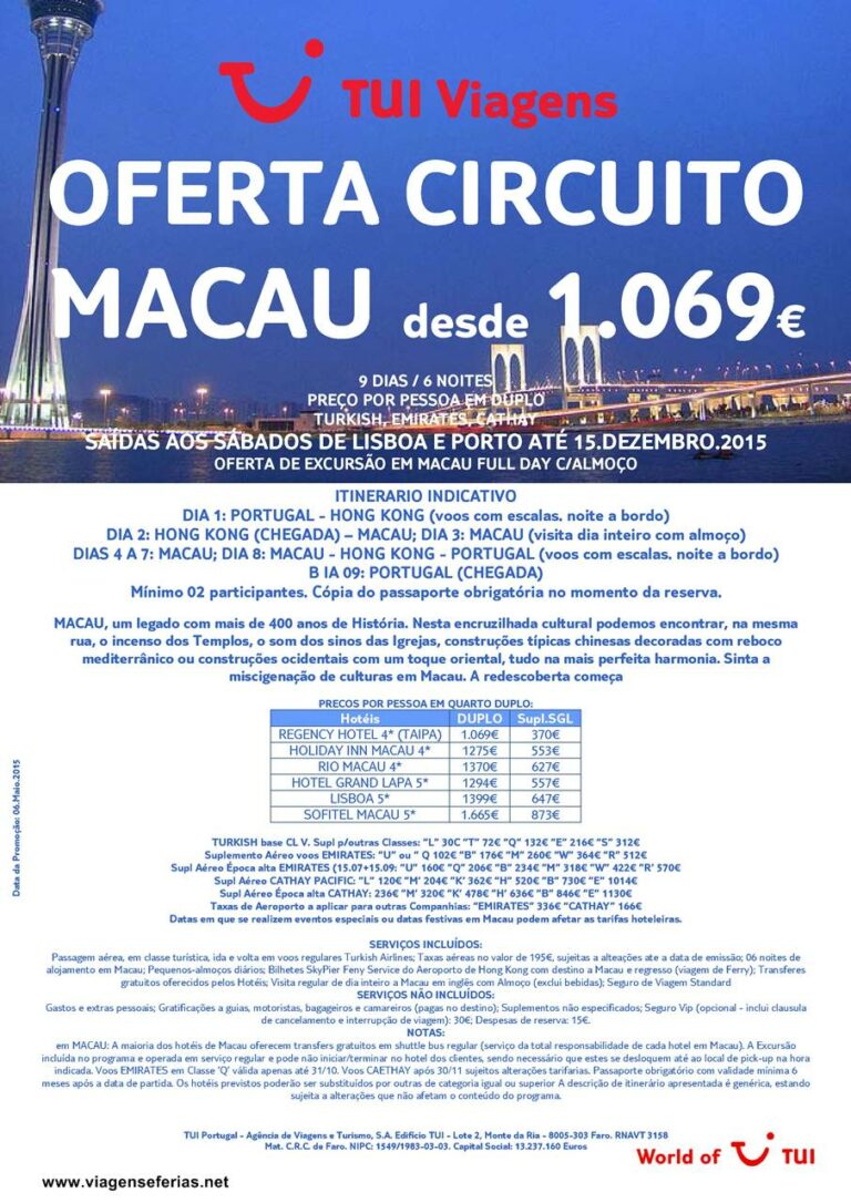 Viagem a Macau até 15-12-2015