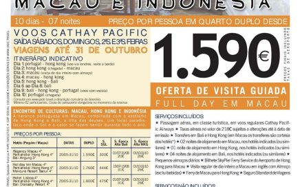 Desde 1590€ Promoção Férias em Macau e Bali para 2015