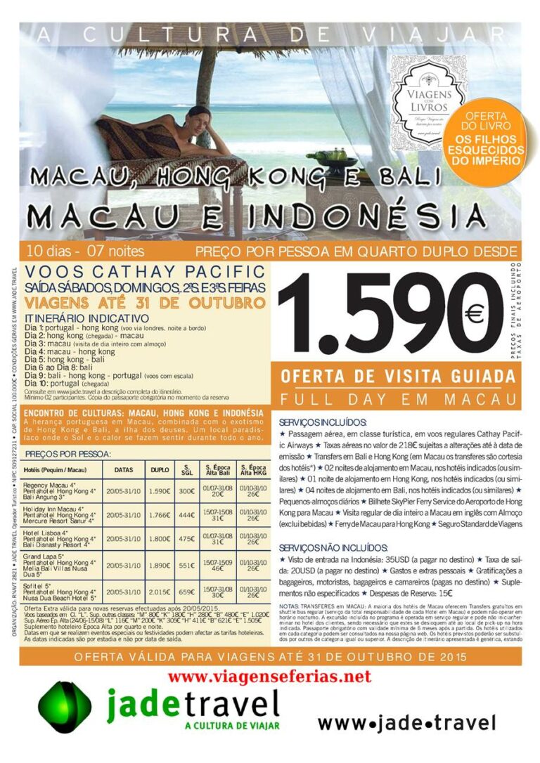Desde 1590€ Promoção Férias em Macau e Bali para 2015