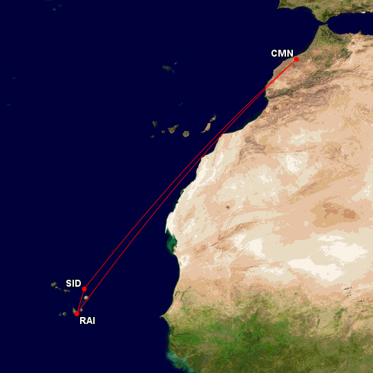 Rota Royal Air Maroc entre Casablanca e Cabo Verde